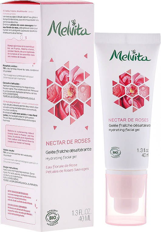 Feuchtigkeitsspendendes Gesichtsgel mit Rosenblütenwasser - Melvita Nectar De Rose Hydrating Facial Gel — Bild N1