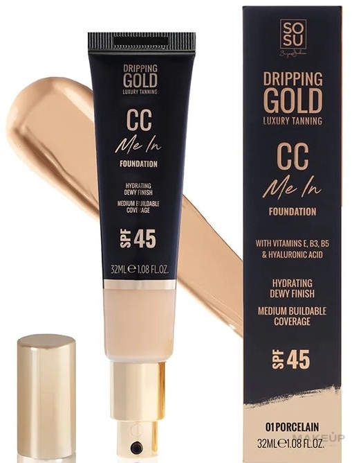 Flüssige Foundation - Sosu Cosmetics Dripping Gold CC Me In Foundation SPF45 — Bild 01 - Porcelain