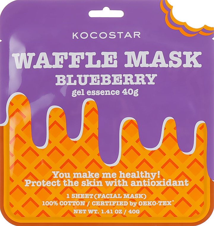 Feuchtigkeitsspendende Waffel-Tuchmaske für das Gesicht mit Blaubeere - Kocostar Blueberry Waffle Mask — Bild N1