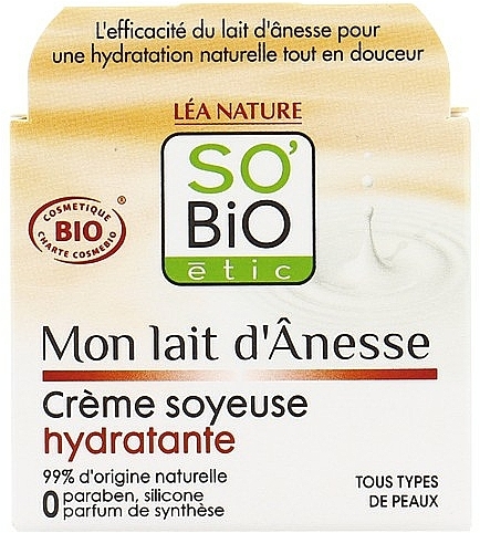 Feuchtigkeitsspendende Gesichtscreme mit Eselsmilch umd Aprikosenöl - So'Bio Etic Mon Lait d'Anesse Silky Moisturizing Cream — Bild N1