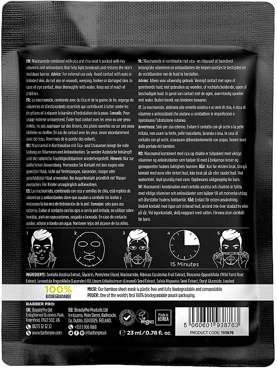 Gesichtsmaske gegen Unreinheiten - BarberPro Blemish Control Face Sheet Mask — Bild N2