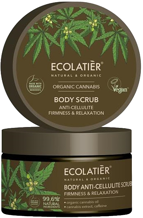 Straffendes und Anti-Cellulite Körperpeeling mit Bio-Cannabisöl, Koffein und Cannabisextrakt - Ecolatier Organic Cannabis Body Scrub
