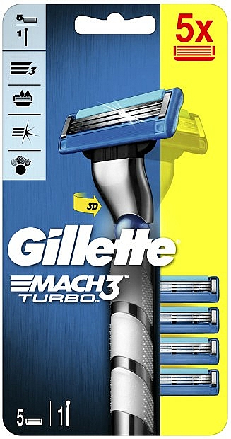 Rasierer mit 5 Ersatzklingen - Gillette Mach 3 Turbo 3D Motion — Bild N1