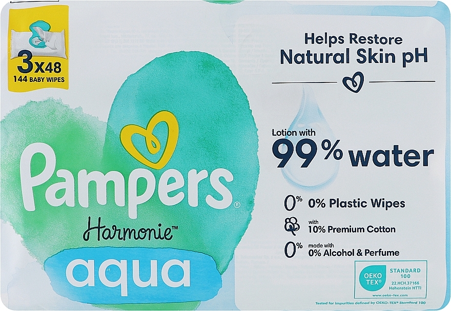 Feuchttücher für Babys 3x48 St. - Pampers Harmonie Aqua Baby Wipes — Bild N1