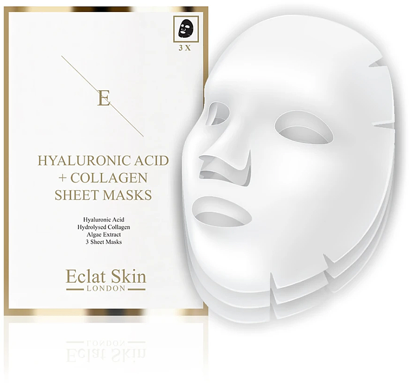 Gesichtspflegeset - Eclat Skin London Hyaluronic Acid & Collagen (Gesichtsmaske 3x3 St.) — Bild N2