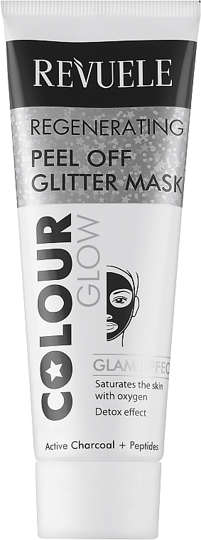 Detox Peelingmaske für das Gesicht mit Aktivkohle und Peptiden - Revuele Color Glow Glitter Mask Pell-Off Regenerating
