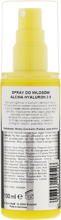 Haarspray mit Hyaluronsäure und Kaktusfeigenextrakt für trockenes und sprödes Haar - Alcina Hyaluron 2.0 Spray — Bild N2