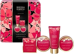 Düfte, Parfümerie und Kosmetik Set - Baylis & Harding Boudoire Cherry Blossom Luxury Pamper Tin Gift Set (sh/cr/50ml + butter/50ml + h/cr/50ml + soap/50g)