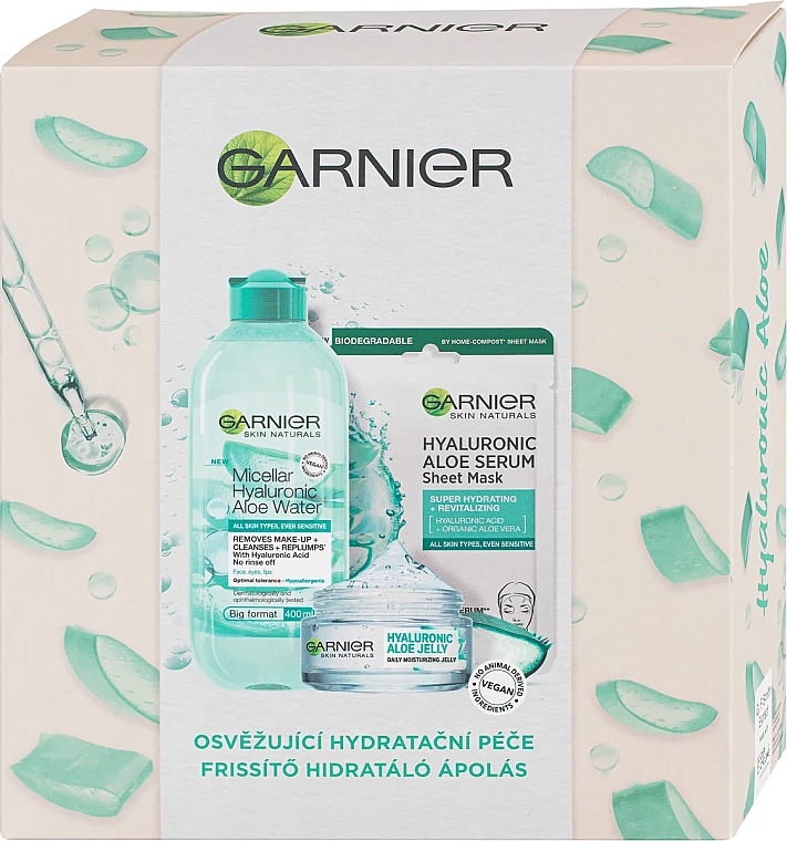 Gesichtspflegeset - Garnier Skin Naturals Hyaluronic Aloe (Mizellenwasser 400ml + Gesichtscreme 50ml + Gesichtsmaske 28g) — Bild N1