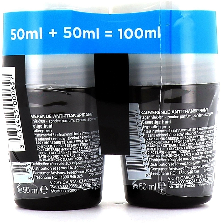 Deo Roll-on Antitranspirant für empfindliche Haut - Vichy Homme Roll-on 48 Hours Anti-perspirant Deodorant (2x50ml) — Bild N2