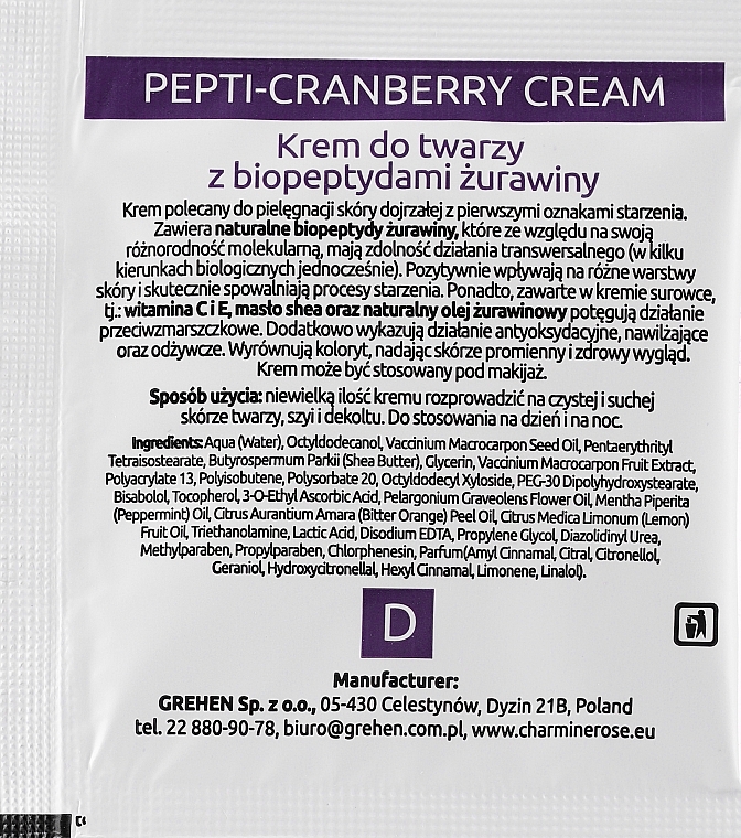 Gesichtscreme mit Cranberry-Biopeptiden - Charmine Rose Pepti-Cranberry Cream (Probe)  — Bild N2