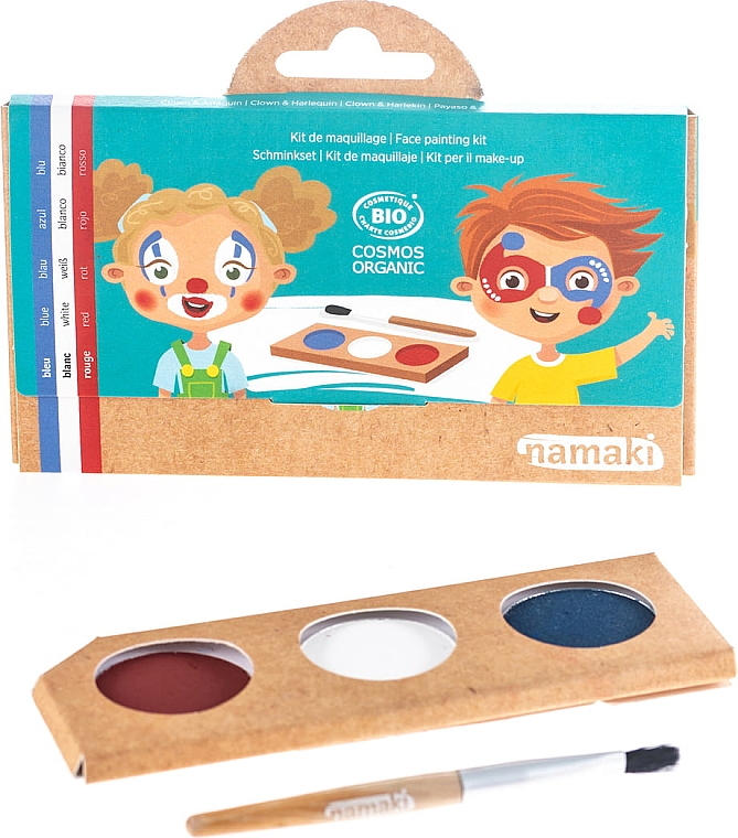 Schminkset für Kinder - Namaki Clown & Harlequin Face Painting Kit (f/paint/7,5g + brush/1pc + acc/2pcs) — Bild N2