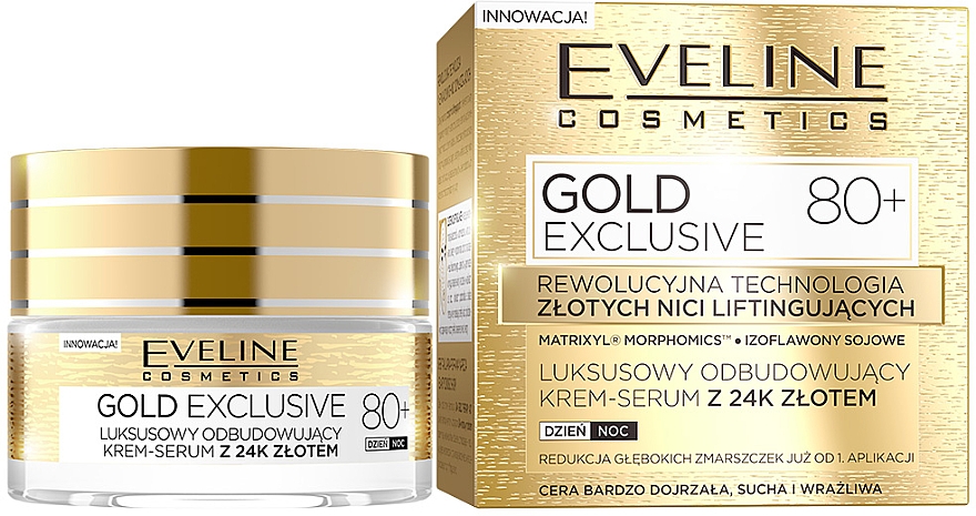 Luxuriöses Tages- und Nacht-Cremeserum mit 24 Karat Gold - Eveline Cosmetics Gold Exclusive 80+ — Bild N1