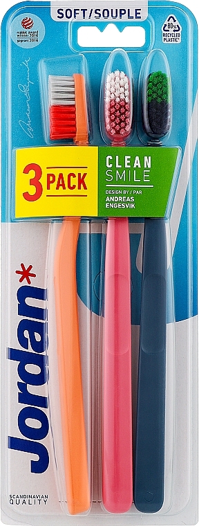 Zahnbürste weich 3 St. rosa, orange, dunkelblau - Jordan Clean Smile Soft — Bild N1