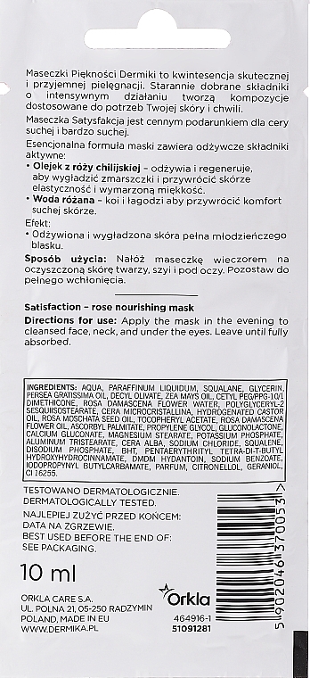 Nährende Gesichtsmaske für trockene und sehr trockene Haut mit Rosenwasser - Dermika Satisfaction Rose Nourishing Mask — Bild N2