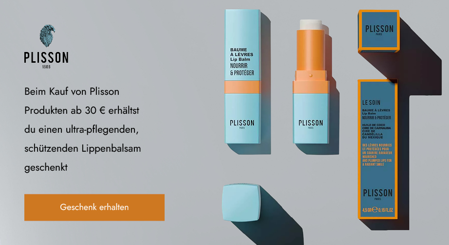 Beim Kauf von Plisson Produkten ab 30 € erhältst du einen ultra-pflegenden, schützenden Lippenbalsam geschenkt