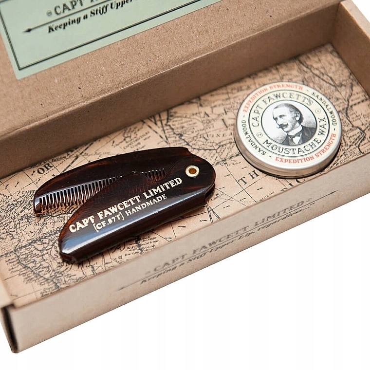 Schnurrbartpflegeset - Captain Fawcett Moustache Wax Sandalwood & Folding Pocket Moustache Comb (CF.87T) (Schnurrbartwachs 15ml + Klappbarer Schnurrbartkamm 1St.) — Bild N1