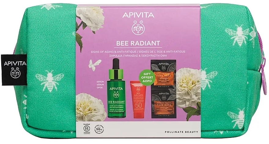 Set - Apivita Bee Radiant (ser/30ml + f/cr/15ml + mask/2x8ml + pouch) — Bild N2