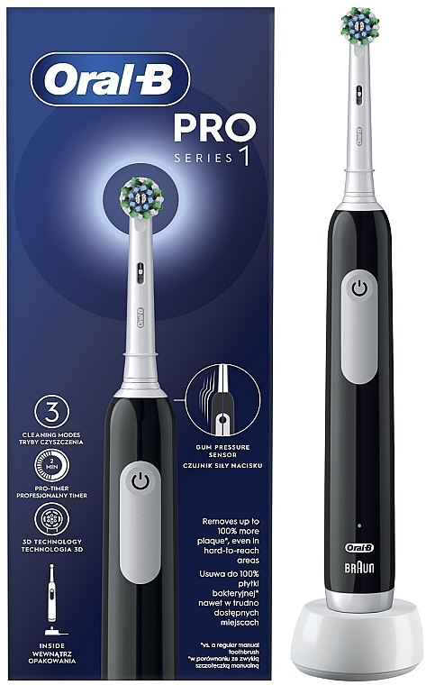 Elektrische Zahnbürste schwarz - Oral-B Pro 1 Cross Action Electric Toothbrush Black — Bild N2