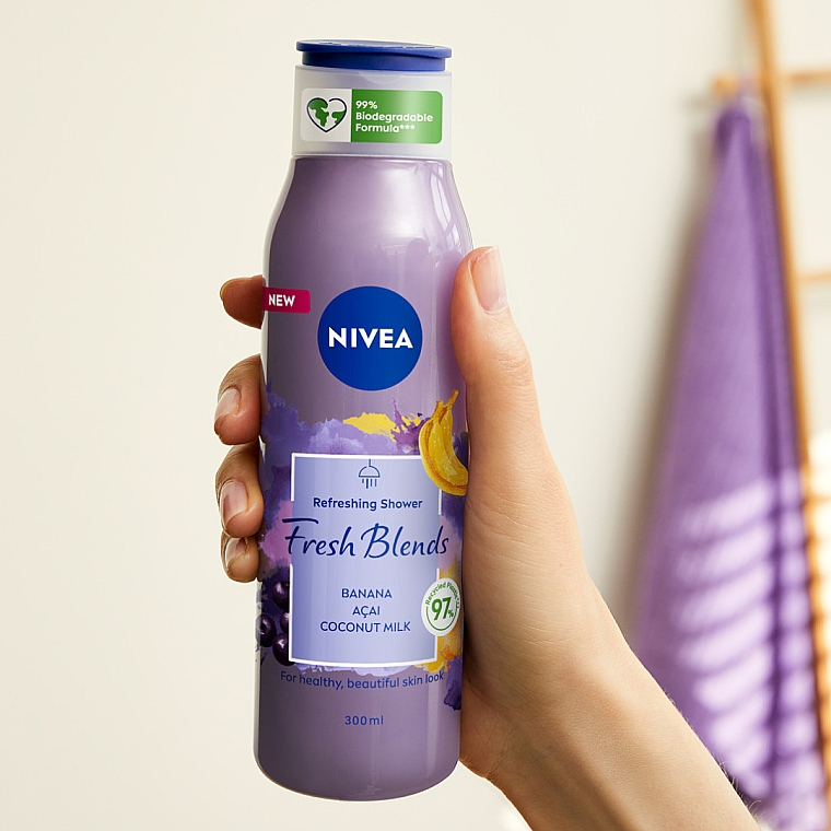 Duschgel mit Banane, Acai-Beeren und Kokosmilch - Nivea Fresh Blends Refreshing Shower Banana Acai Coconut Milk — Bild N3