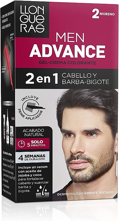 Haar-, Bart- und Schnurrbartfarbe für Männer - Llongueras Men Advance 2 In 1 Coloring Cream Gel — Bild N1