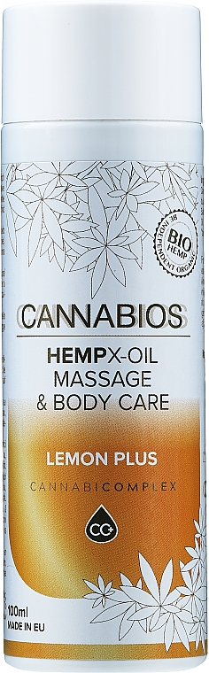 Massageöl für den Körper mit Oliven- und Hanfsamenöl und Zitronenschalle - Cannabios Hempx-Oil Massage & Body Care Lemon Plus — Bild N1