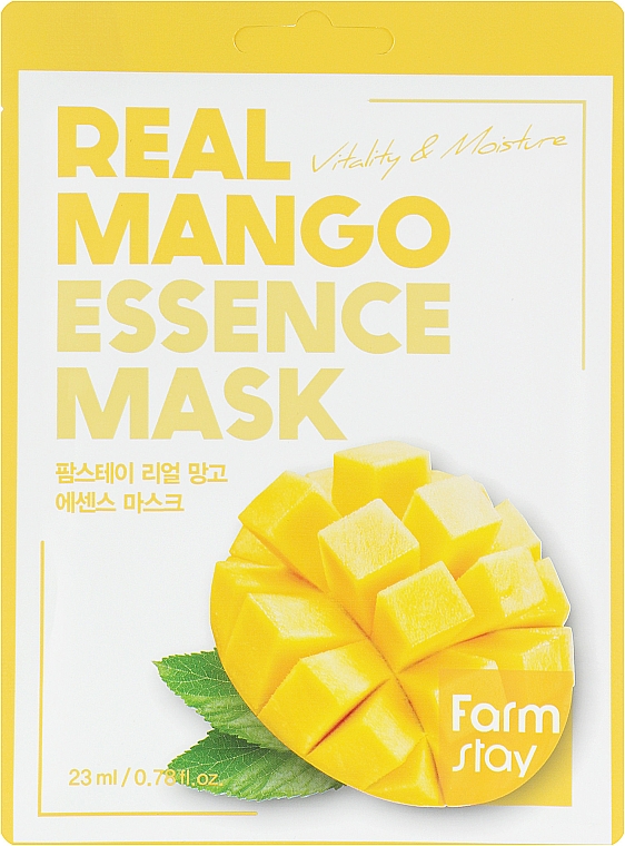 Vitalisierende und feuchtigkeitsspendende Tuchmaske mit Mangoextrakt - FarmStay Real Mango Essence Mask — Bild N1