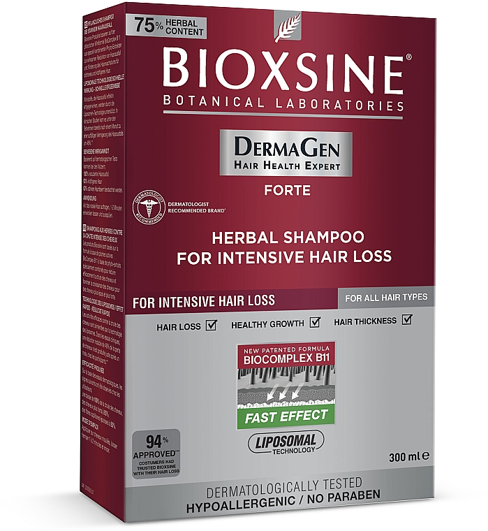 Kräutershampoo gegen intensiven Haarausfall für alle Haartypen mit Procyanidin - Biota Bioxsine DermaGen Forte Herbal Shampoo For Intensive Hair Loss — Bild N2