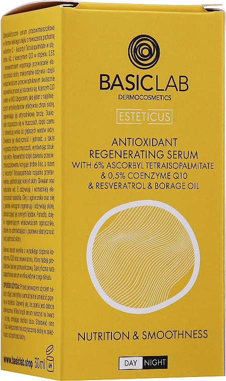 Nährendes glättendes und regenerierendes Gesichtsserum mit Antioxidantien - BasicLab Dermocosmetics Esteticus Face Serum 6% Tetraisopalmitate 0.5% Coenzyme Q10 — Bild N4