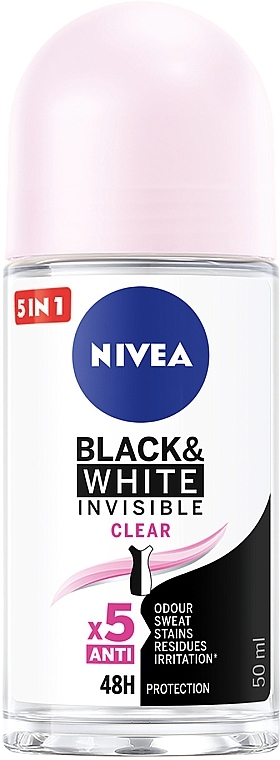 Deo Roll-on Antitranspirant 48h - NIVEA Black & White Invisible Clear — Bild N1