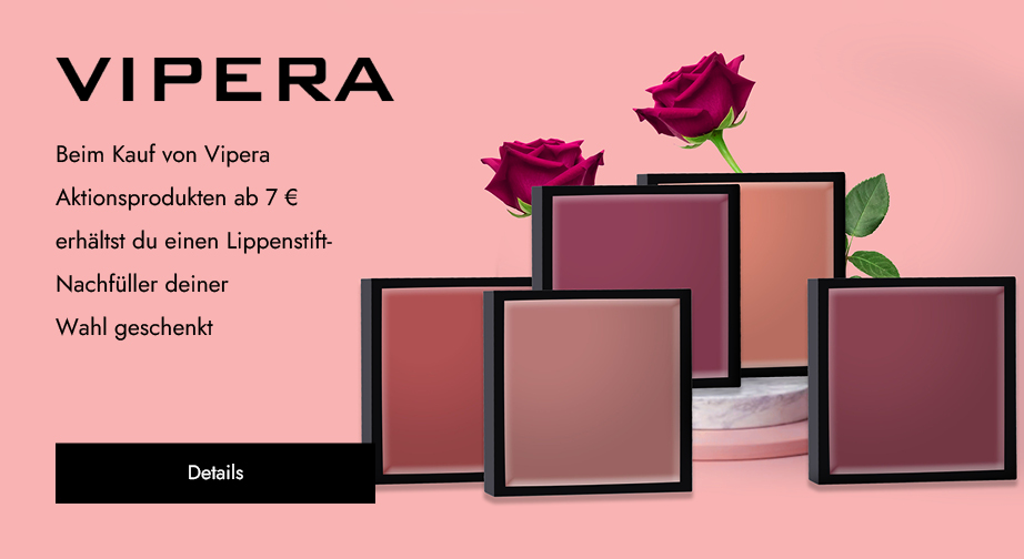 Beim Kauf von Vipera Aktionsprodukten ab 7 € erhältst du einen Lippenstift-Nachfüller deiner Wahl geschenkt