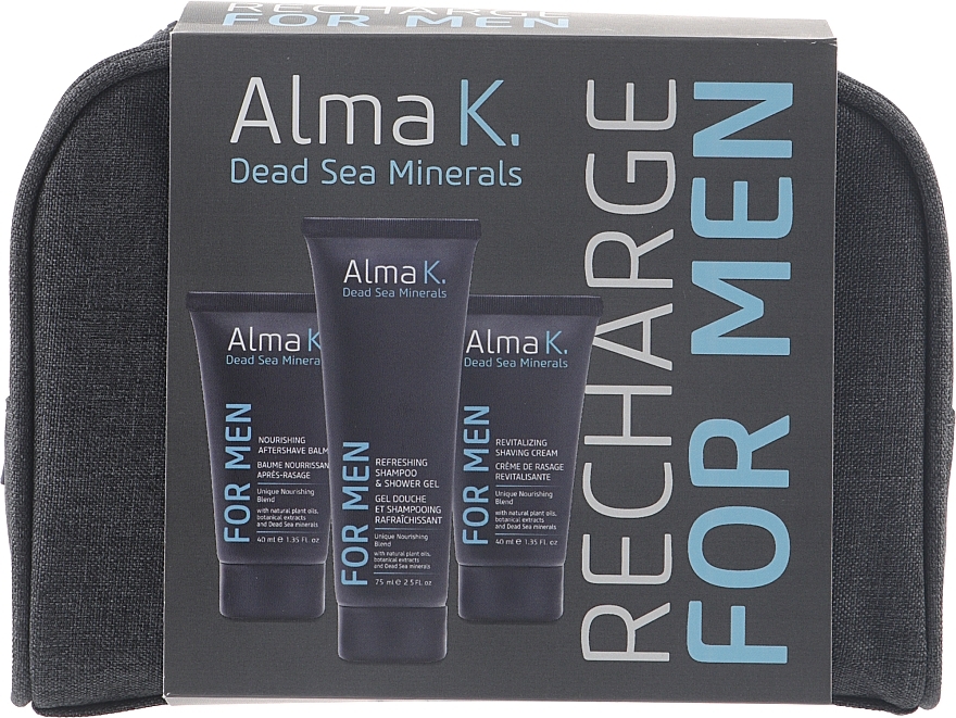 Reiseset für Männer - Alma K. Recharge Travel Kit For Men (Duschgel 75ml + After Shave Balsam 40ml + Shampoo-Balsam 40ml + Kosmetiktasche) — Bild N6