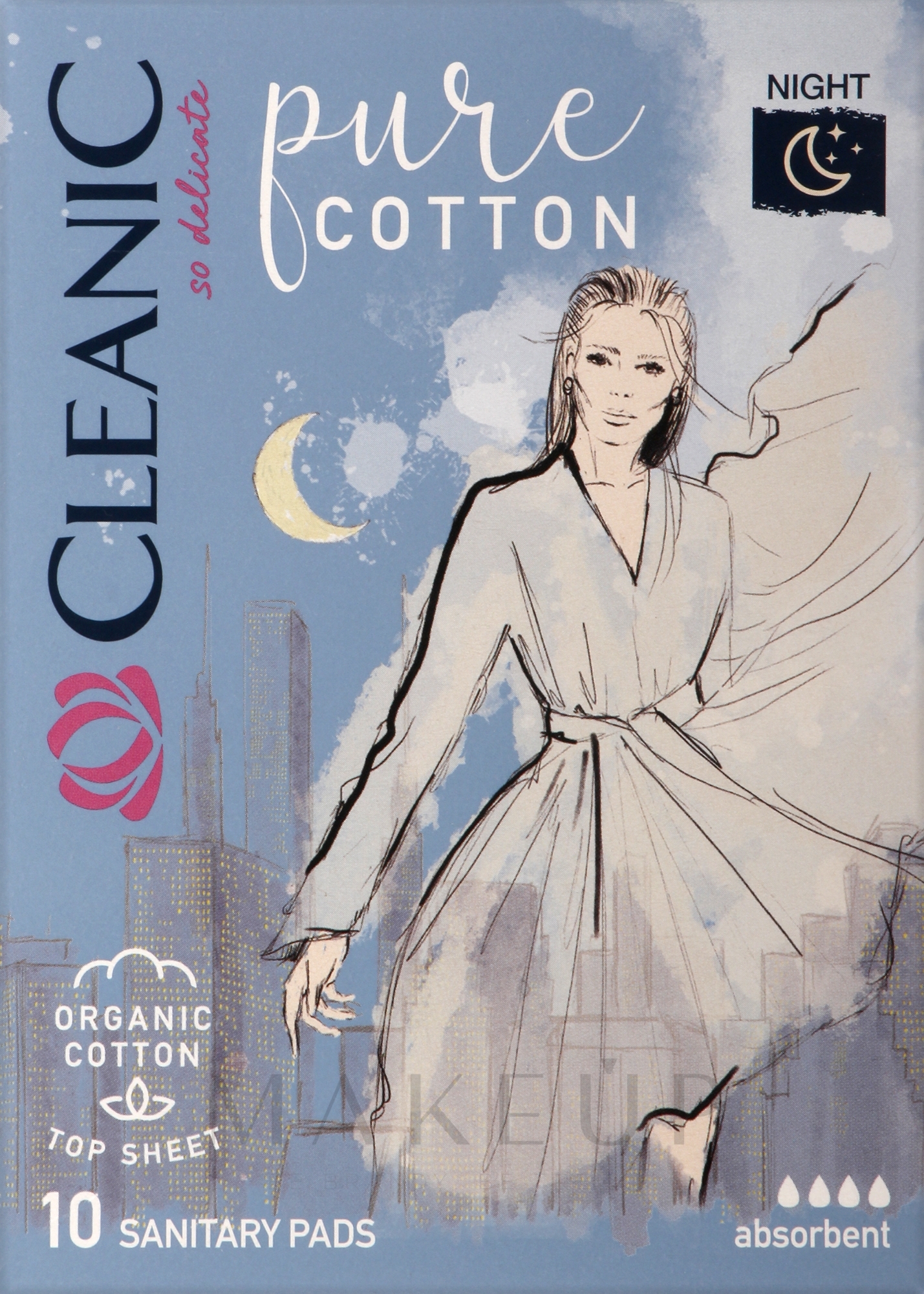 Slipeinlagen für die Nacht reine Baumwolle 10 St. - Cleanic Naturals Pure Cotton Night Sanitary Pads — Bild 10 St.