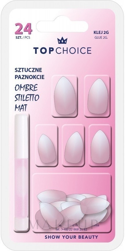 Künstliche Fingernägel inkl. Kleber Ombre Stiletto Mat 78194 - Top Choice — Bild 24 St.