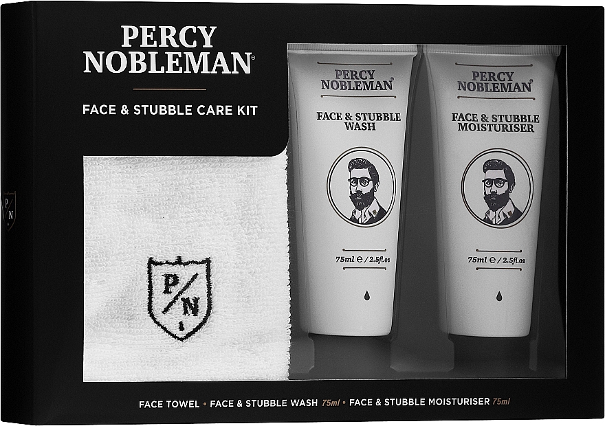 Gesichtspflegeset - Percy Nobleman Face & Stubble Care Kit (Feuchtigkeitscreme für Gesicht und 3-Tage-Bart 75ml + Waschgel für Gesicht und 3-Tage-Bart 75ml + Handtuch) — Bild N1