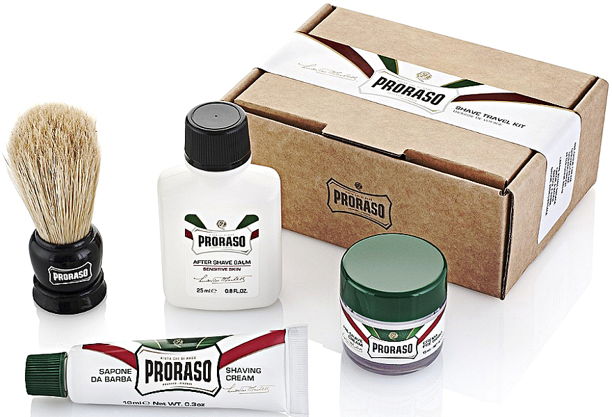Set - Proraso Shave Travel Kit (Creme 10ml + Rasiercreme 15ml + After Shave Balsam 25ml + Rasierbürste) — Bild N1