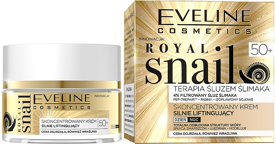 Lifting-Gesichtscreme mit Schneckenschleim-Extrakt 50+ - Eveline Cosmetics Royal Snail 50+