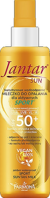 Wasserdichte Sonnenschutzmilch für den Körper SPF 50+ - Farmona Jantar Sun Sport Suntan Milk SPF 50+
