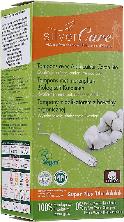 Tampons aus Bio-Baumwolle mit Applikator Super Plus 14 St. - Masmi Silver Care — Bild N1