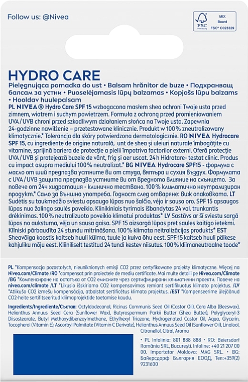 Lippenbalsam "Hydro Care" SPF 15 - NIVEA Lip Care Hydro Care Lip Balm — Bild N2