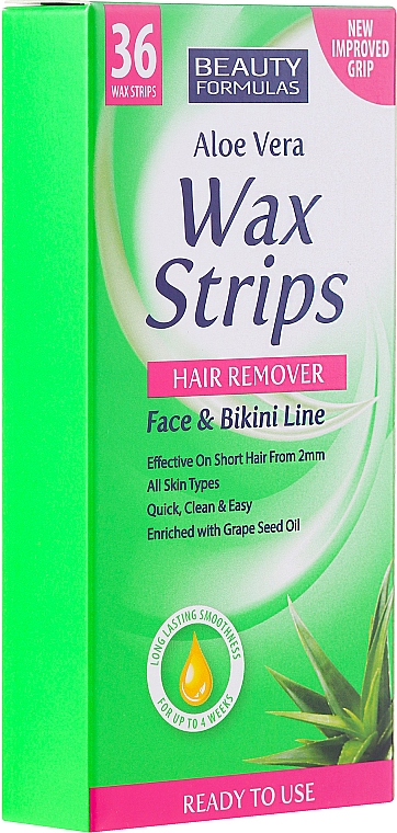 Enthaarungswachsstreifen für Gesicht und Bikinizone mit Traubenkernöl - Beauty Formulas Wax Strips Face & Bikini Line