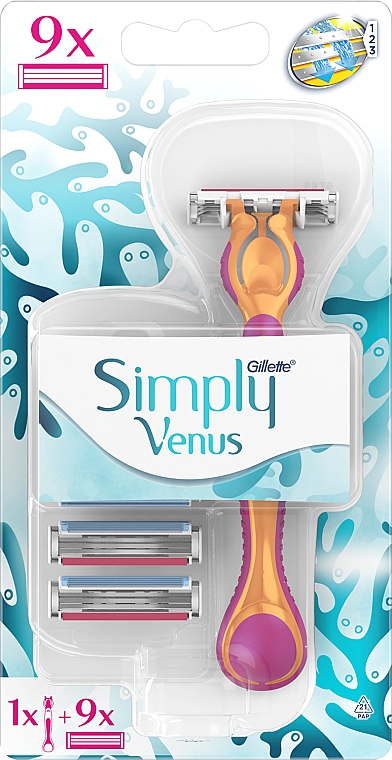 Rasierer mit 9 Rasierklingen - Gillette Simply Venus 3