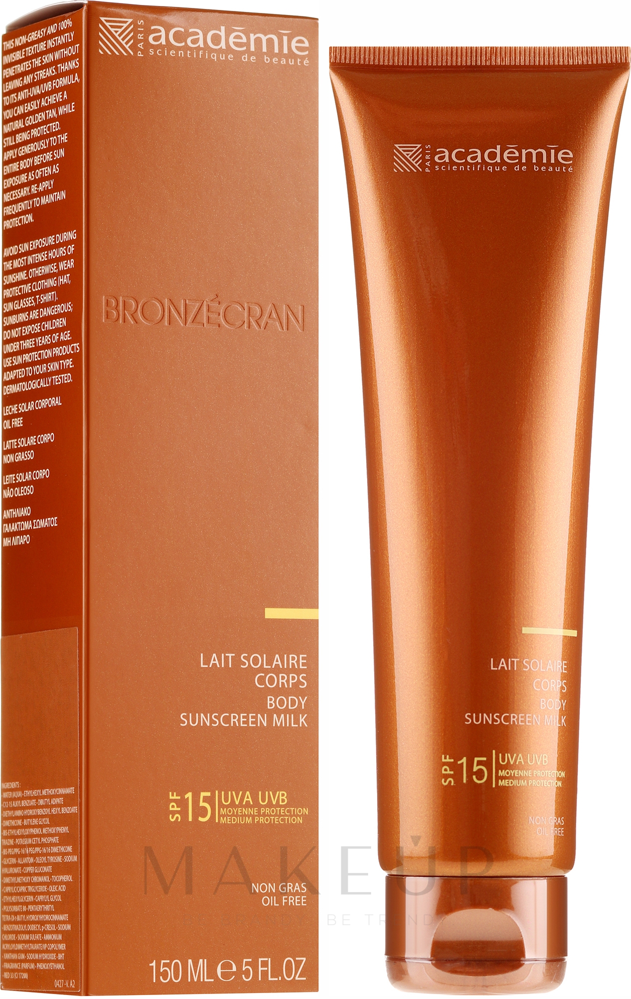 Sonnenschutzmilch für den Körper SPF 15 - Academie Bronzecran Body Sunscreen Milk — Bild 150 ml