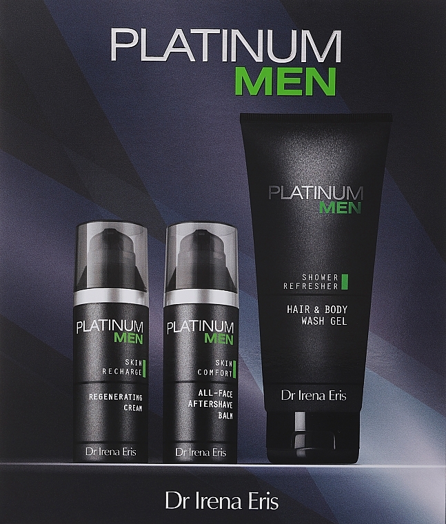 Set - Dr Irena Eris Platinum Men (Aftershave-Balsam 50ml + Gesichtscreme 50ml + Waschgel 200ml) — Bild N1