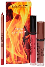 Lippen-Make-up Set (Lipgloss 3.5ml + Lippenstift 3ml + Lipliner 1g) - Makeup Revolution Fire Lip Set — Bild N1