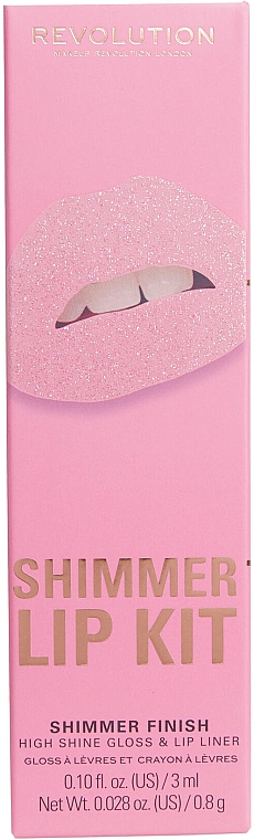 Lippen-Make-up-Set - Makeup Revolution Shimmer Lip Kit Pink Lights (Lipgloss 3ml + Lippenkonturenstift 0,8g) — Bild N1