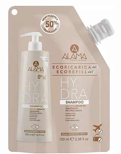 Feuchtigkeitsspendendes Shampoo für trockenes Haar mit Arganöl - Alama Hydra Shampoo Travel Size — Bild N1