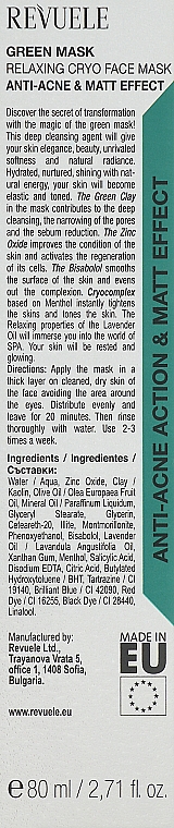 Gesichtsmaske gegen Akne mit grünem Ton - Revuele Anti-Acne Green Face Mask Cryo Effect — Foto N3