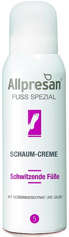 Schaum-Creme für schwitzende Füße mit Eichenrindenextrakt und Salbei - Allpresan Foot Special 5 Schaum-Creme