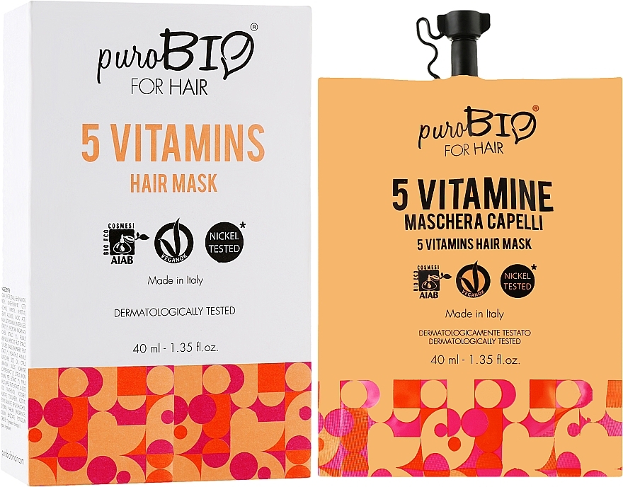 Regenerierende Maske mit Multivitaminkomplex für glanzloses Haar - puroBIO Cosmetics For Hair 5 Vitamins Mask — Bild N2